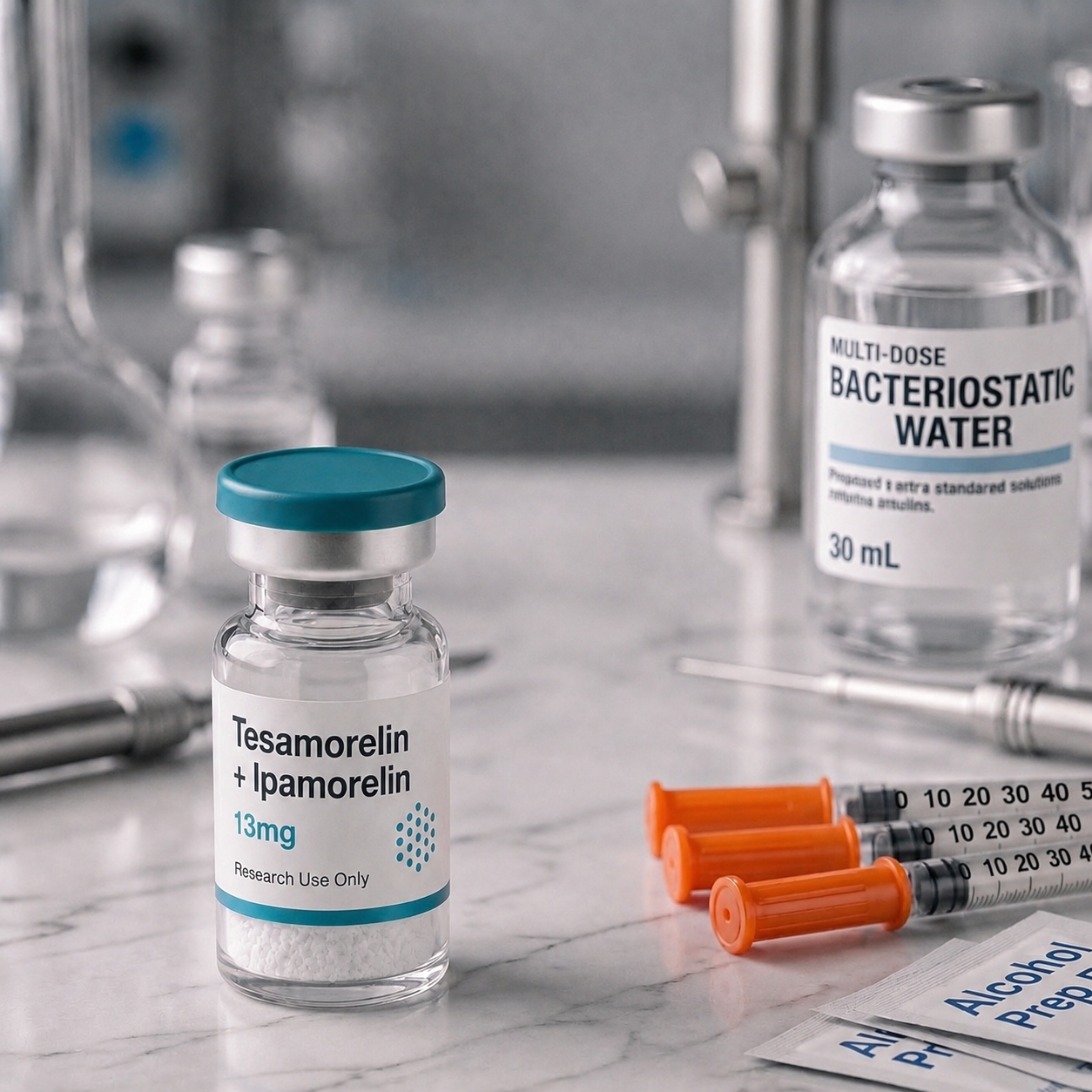 Tesamorelin + Ipamorelin blend, mock product photograph