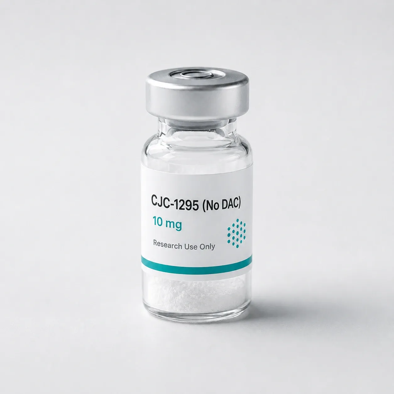 Research vial labeled CJC-1295 without DAC containing white lyophilized powder