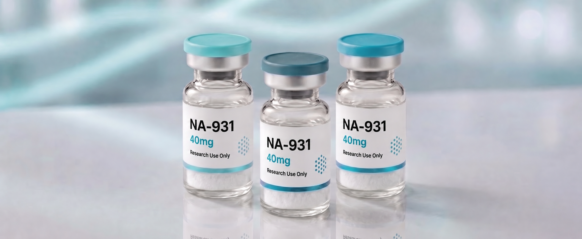 A row of NA-931 research vials, mock product photograph