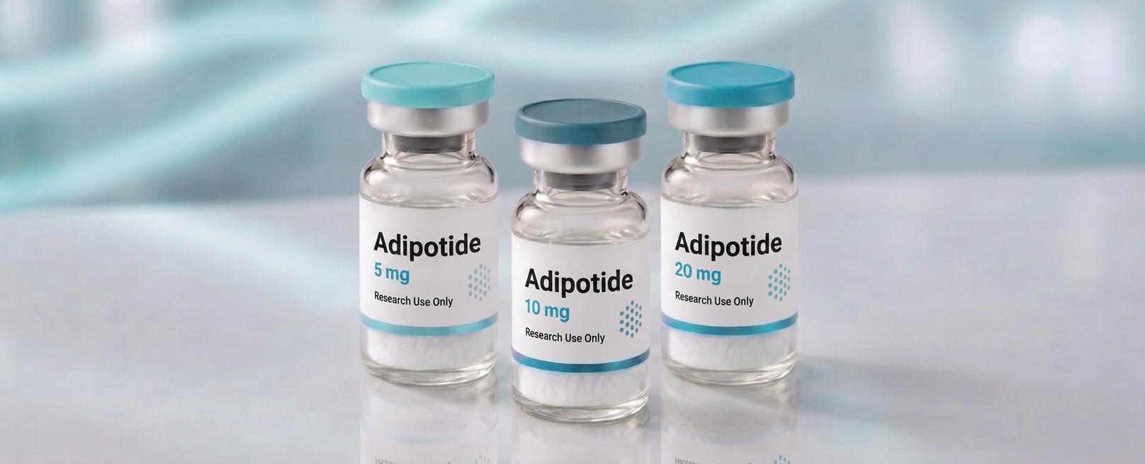 A row of Adipotide research vials, mock product photograph