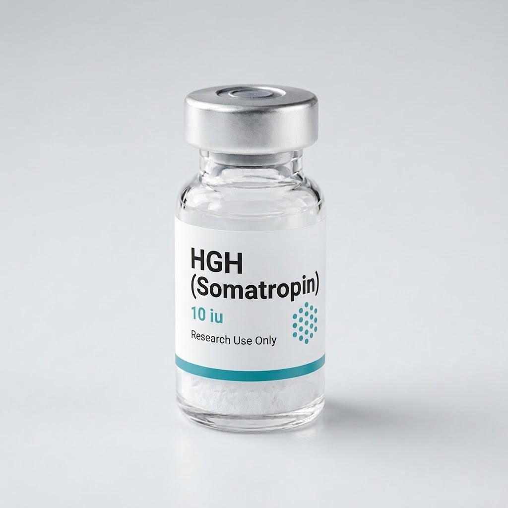 HGH (Somatropin) vial, mock product photograph