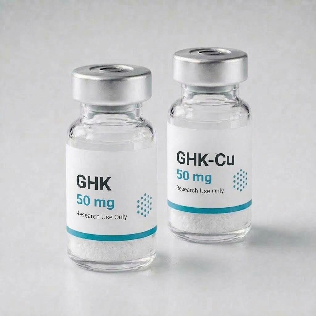 The supplied side-by-side GHK and GHK-Cu vial photograph