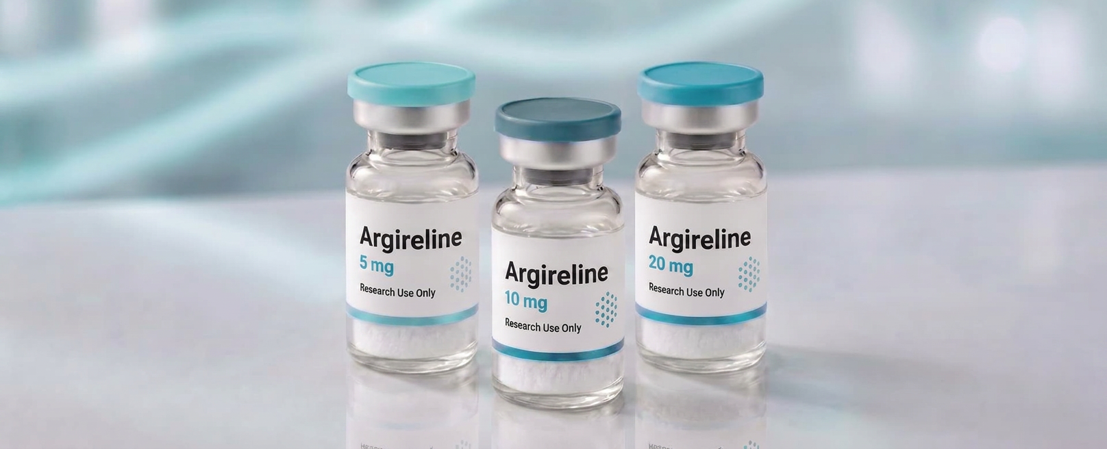 A row of Argireline (Acetyl Hexapeptide-8) research vials, mock product photograph
