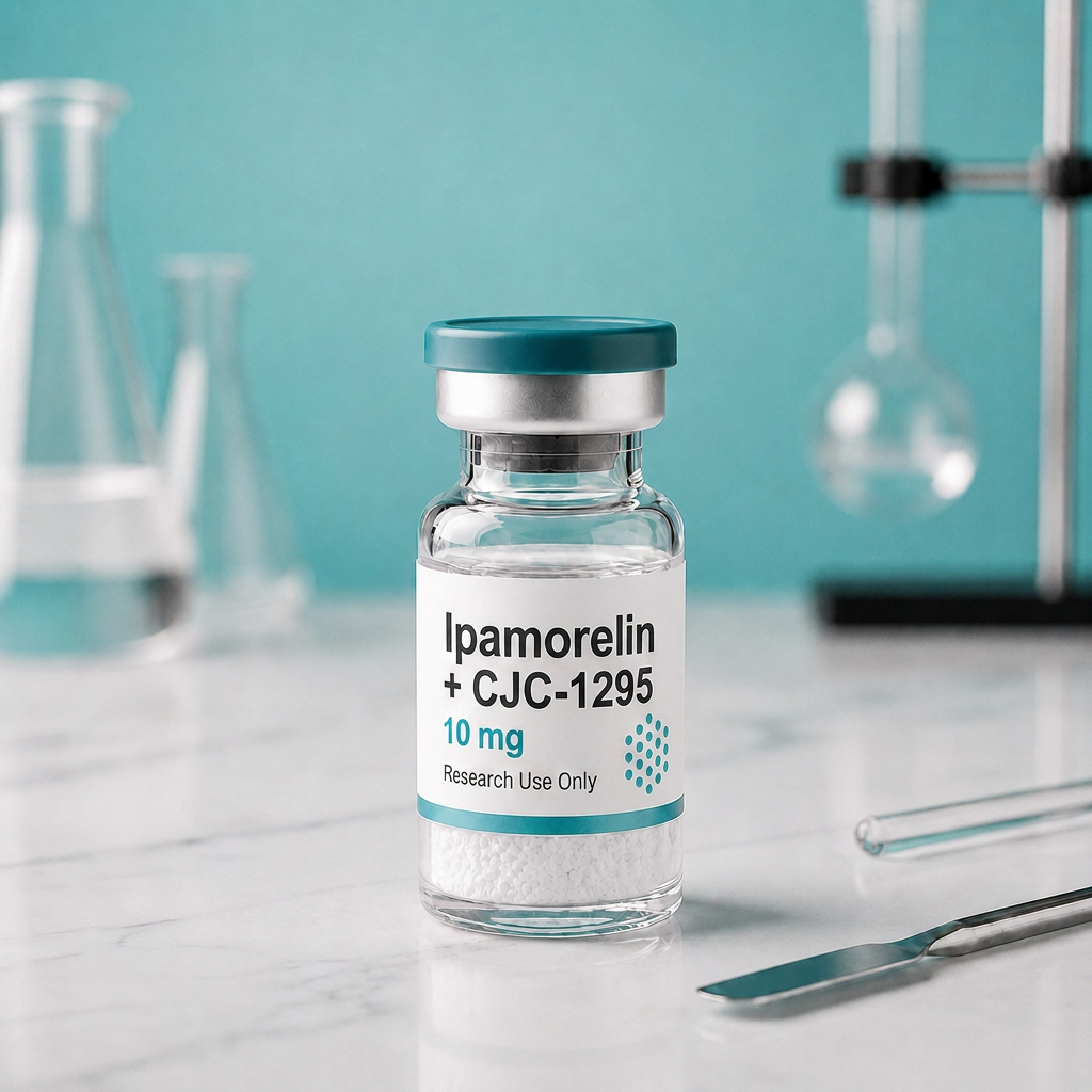 Ipamorelin + CJC-1295 (no DAC) blend, mock product photograph