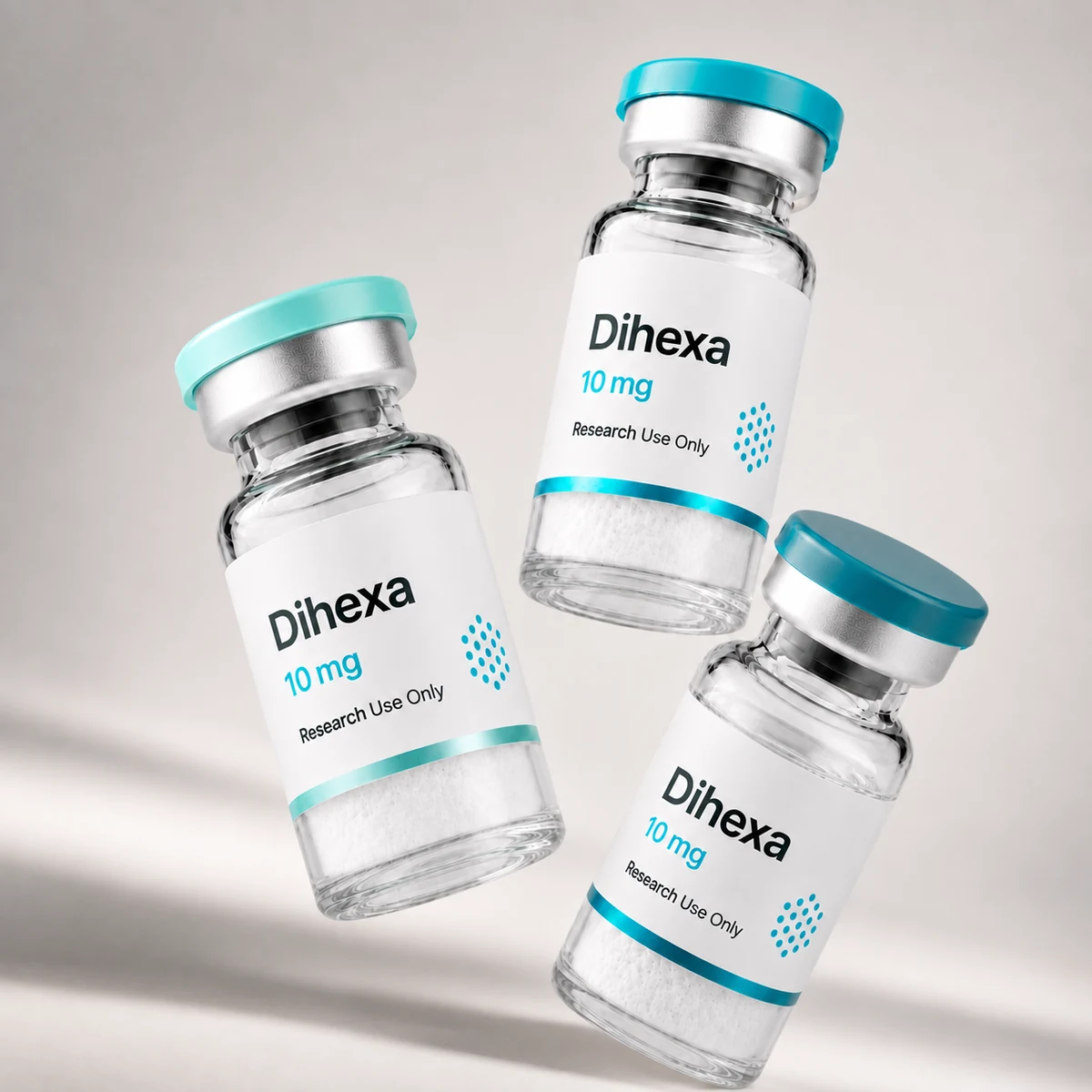 Dihexa vial, mock product photograph, view 3