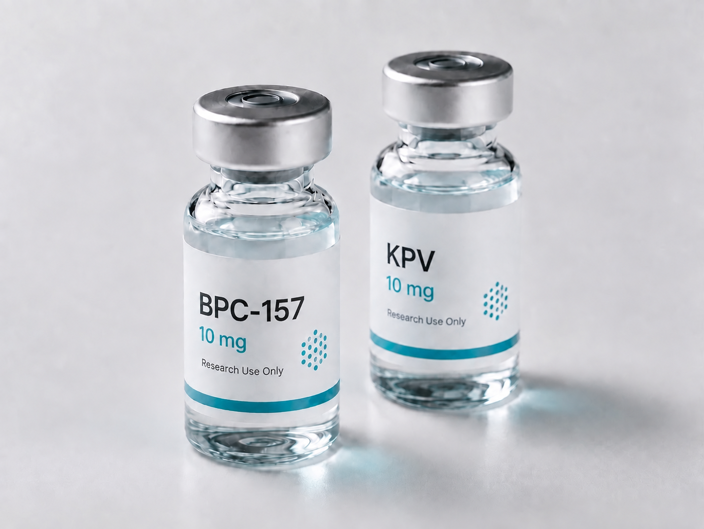BPC-157 and KPV research vials together on a light surface