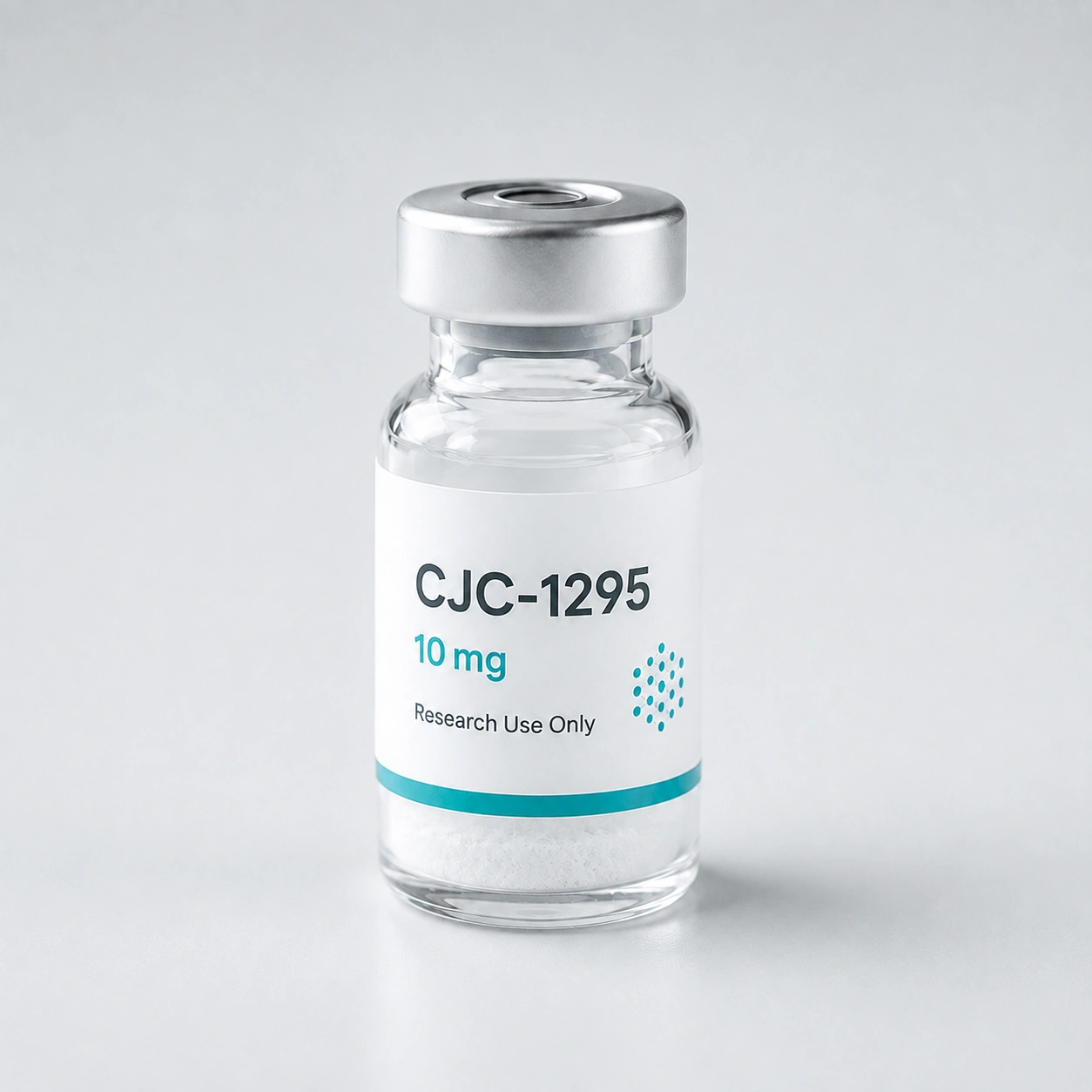 Research vial labeled CJC-1295 containing white lyophilized powder