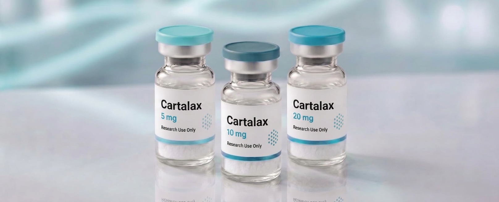 A row of Cartalax research vials, mock product photograph