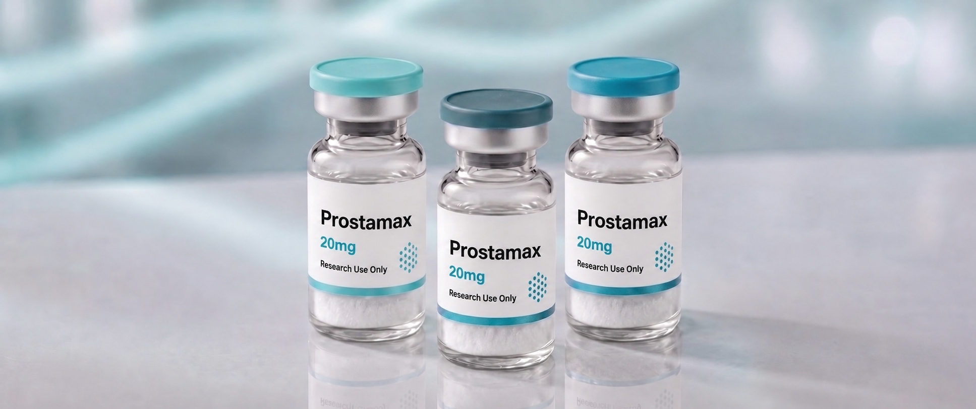 A row of Prostamax research vials, mock product photograph