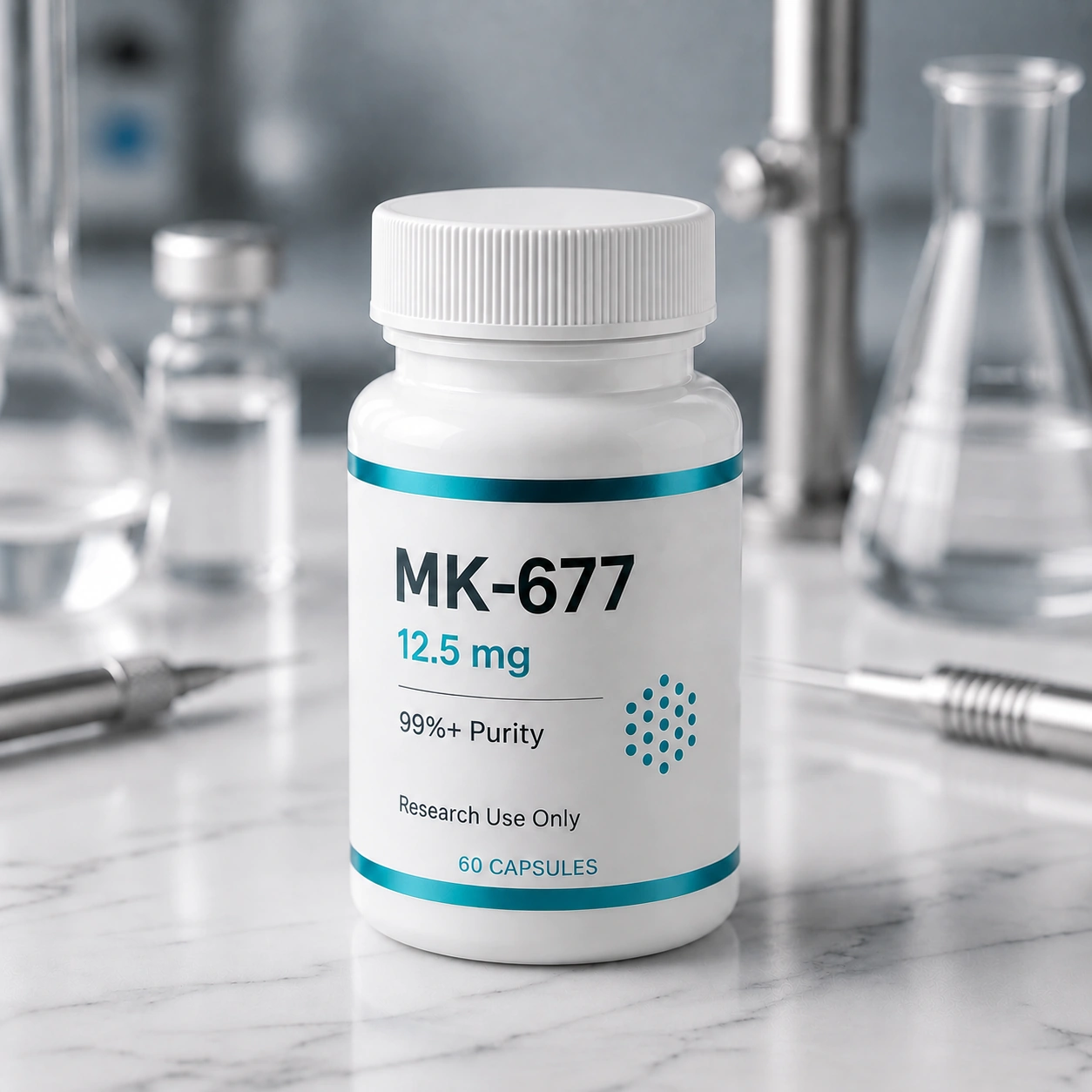 MK-677 (Ibutamoren) vial, mock product photograph
