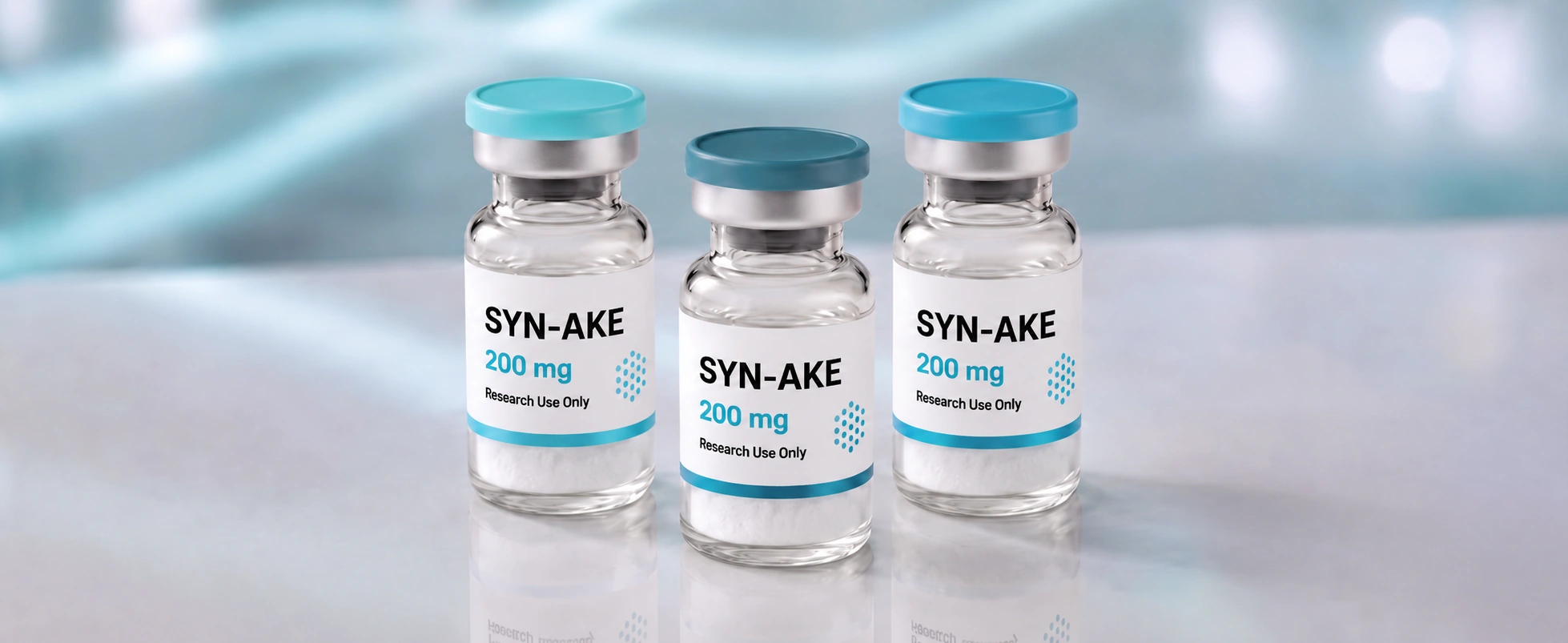 A row of SYN-AKE research vials, mock product photograph