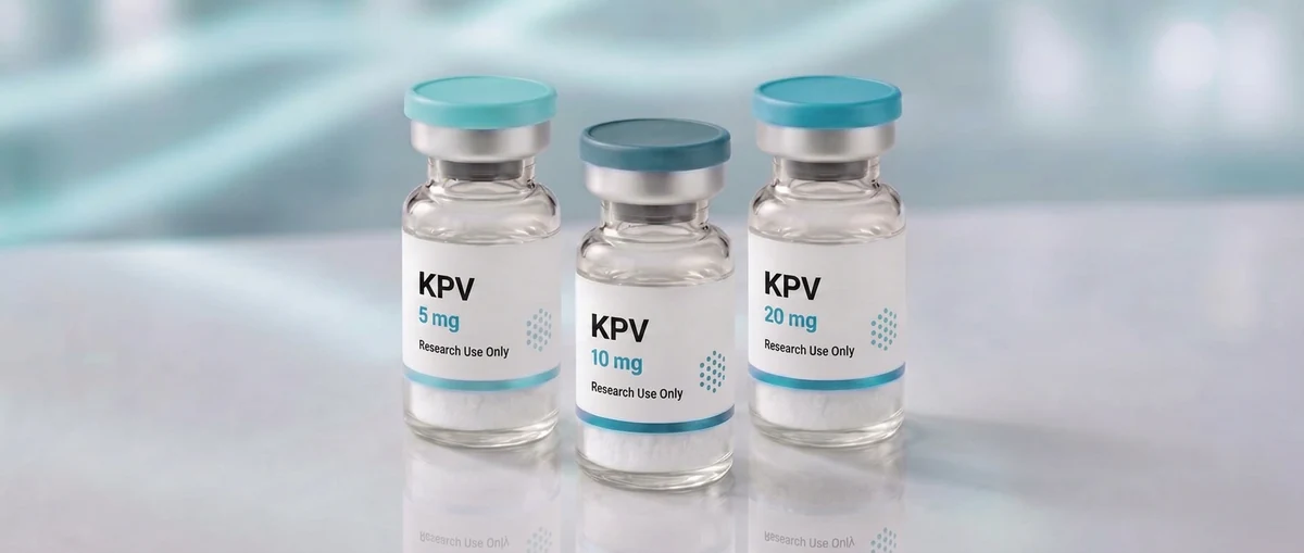 A row of KPV research vials, mock product photograph