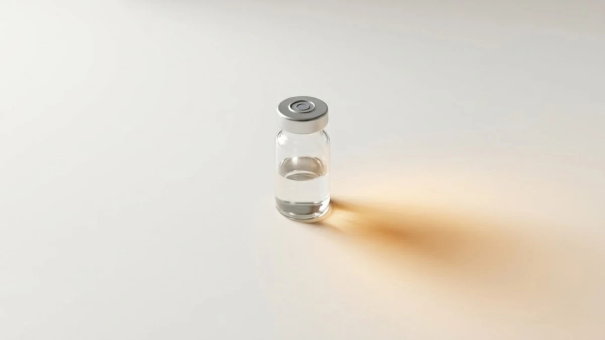 A peptide vial casting a warm shadow, representing an injection-site reaction.