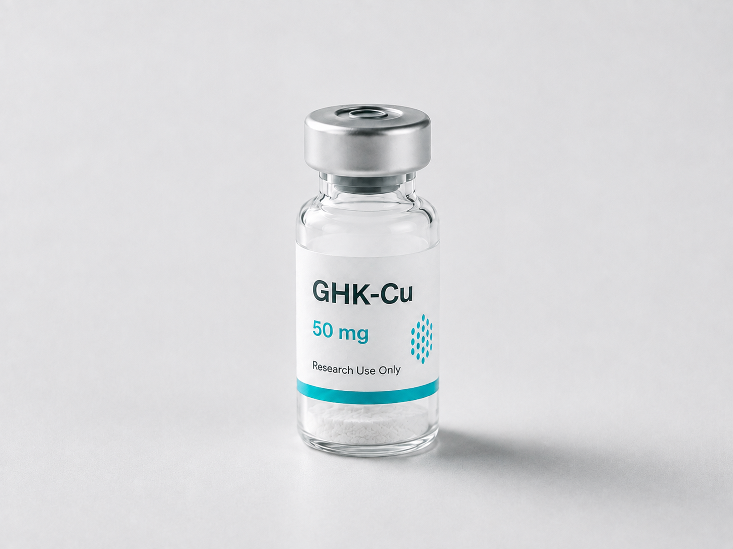 Research vial labeled GHK-Cu on a dark surface