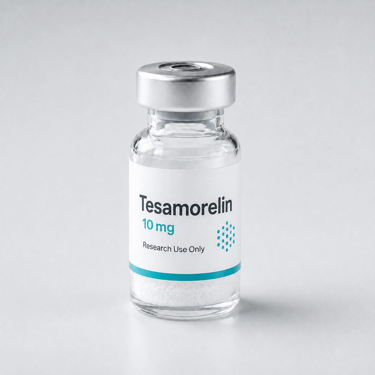 Vial labeled Tesamorelin, ten milligrams