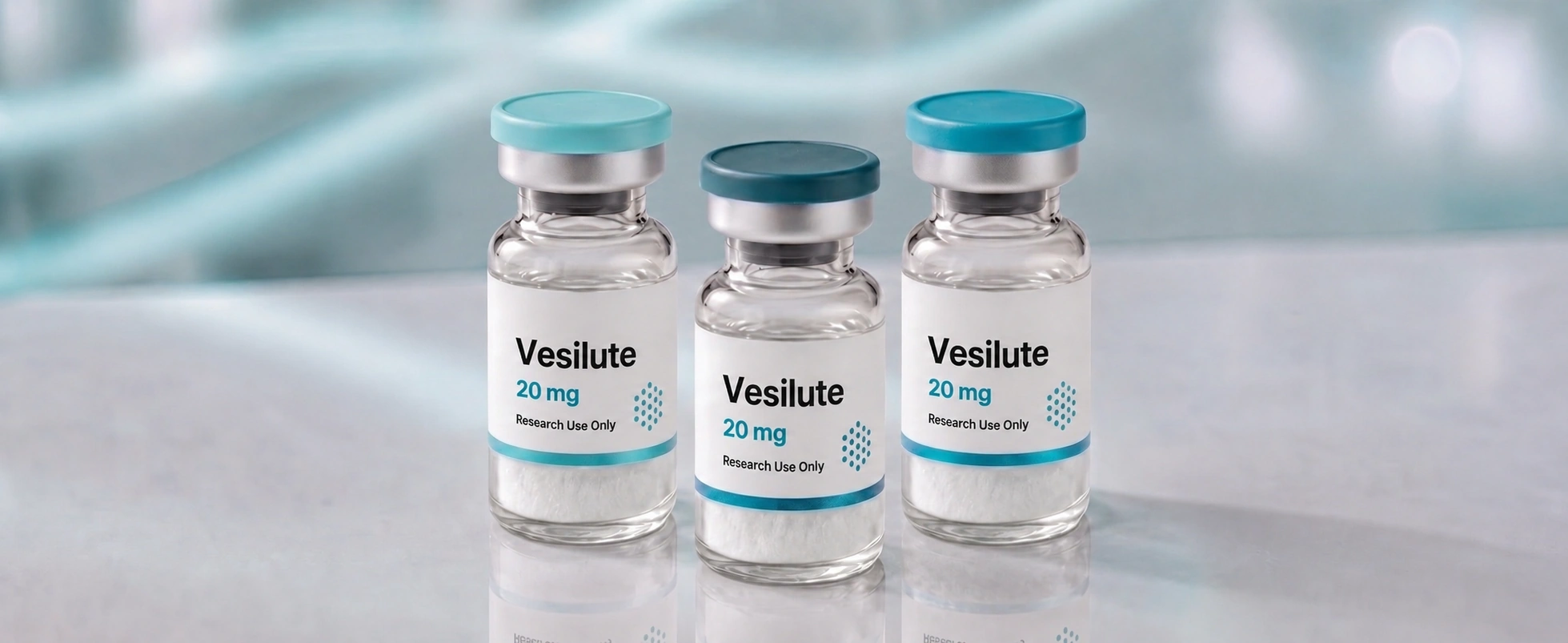 A row of Vesilute research vials, mock product photograph