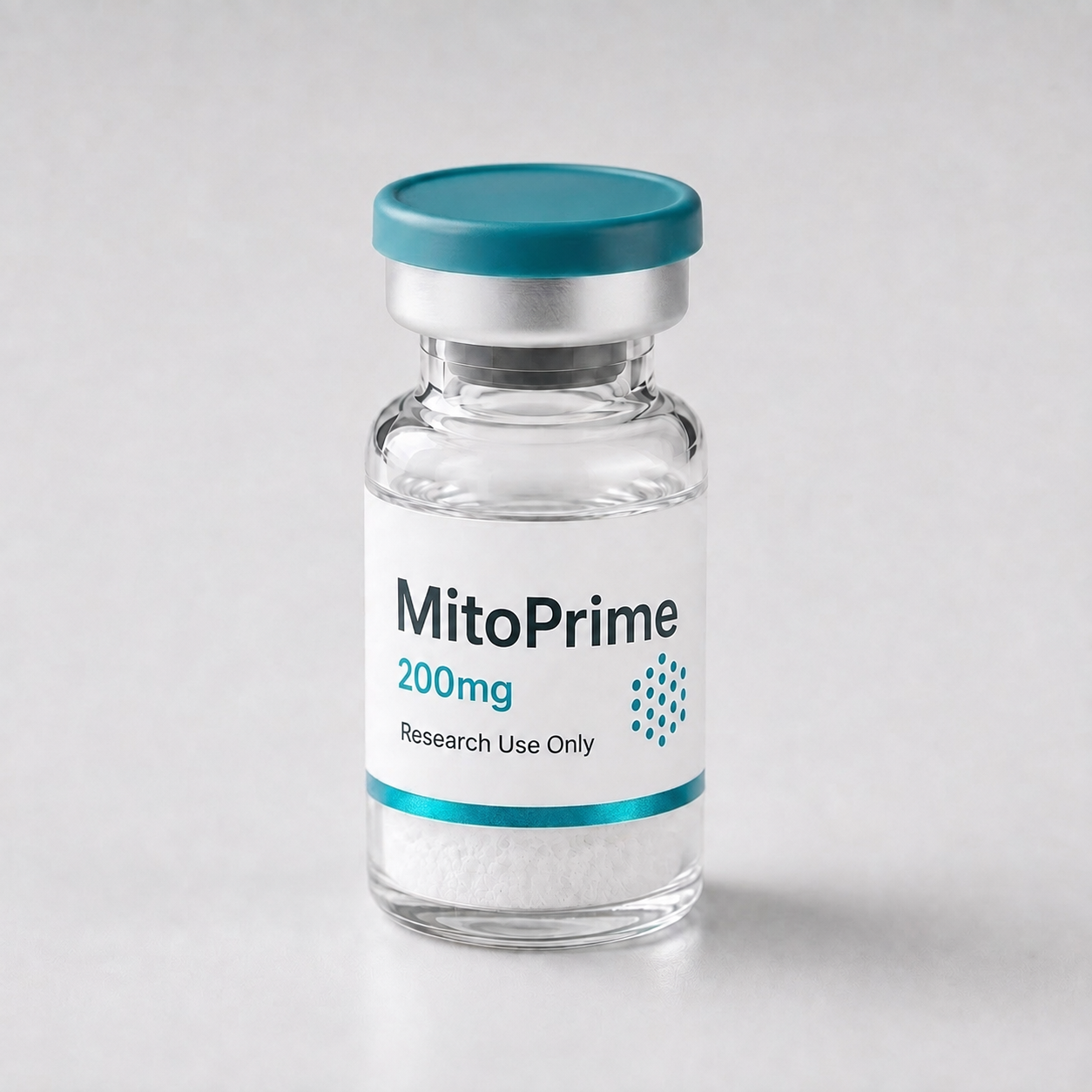 MitoPrime blend (NAD+ / MOTS-c / 5-Amino-1MQ) vial, mock product photograph