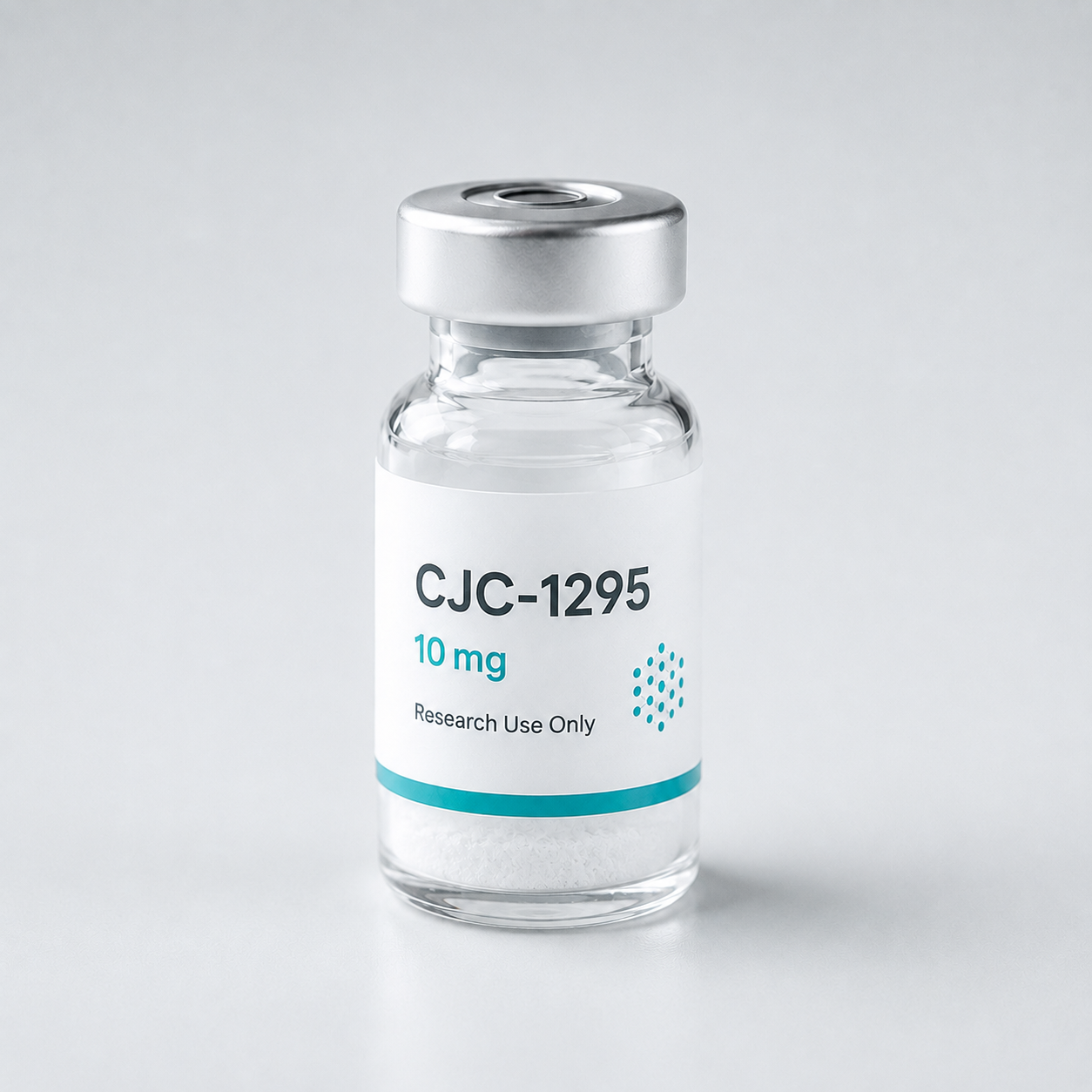 Research vial labeled CJC-1295 containing white lyophilized powder