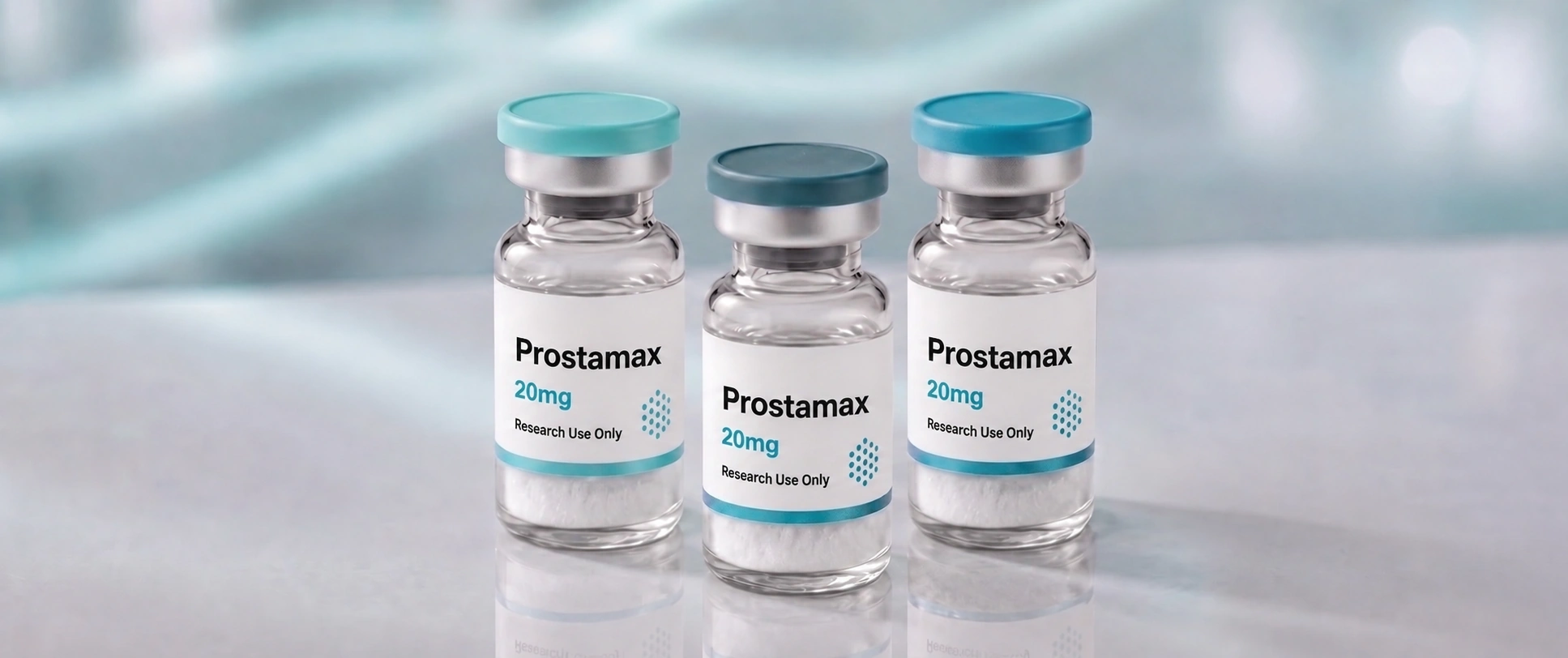 A row of Prostamax research vials, mock product photograph