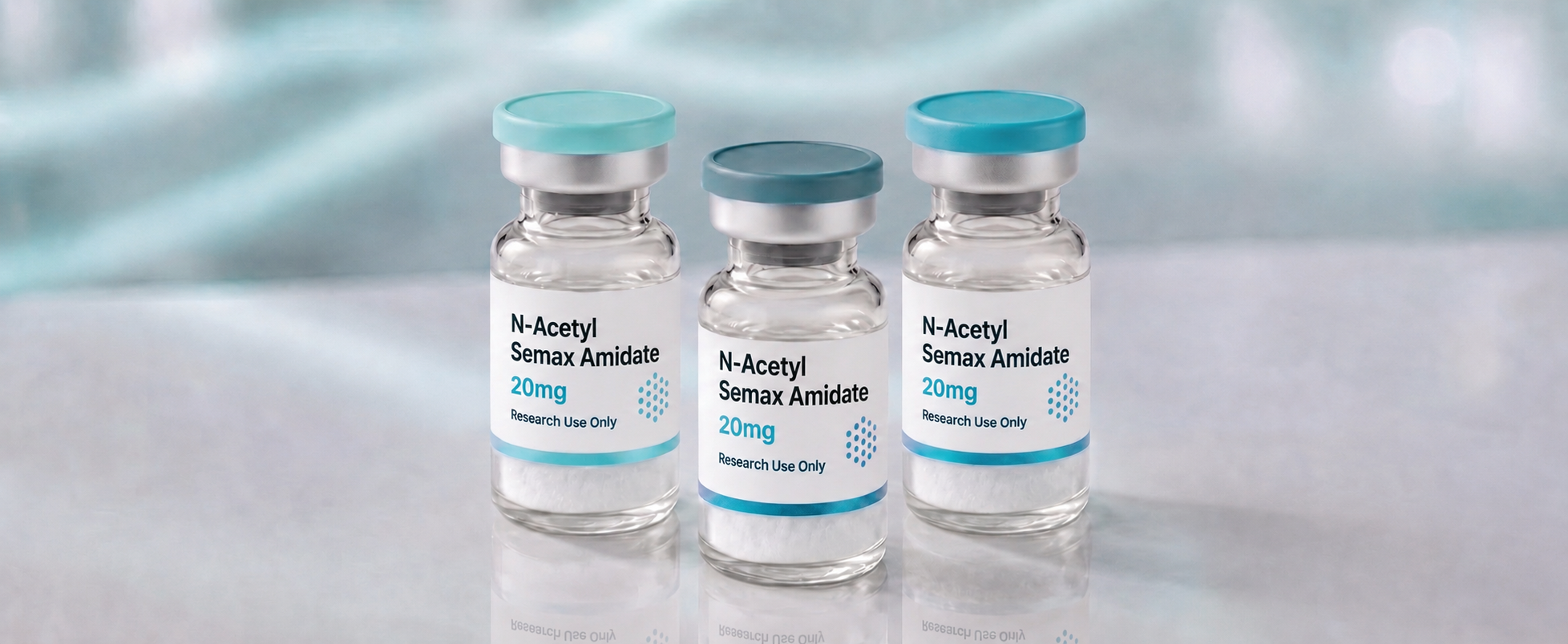 A row of N-Acetyl Semax Amidate research vials, mock product photograph