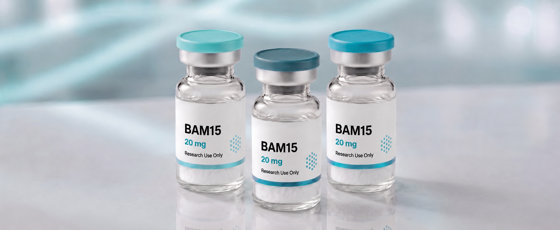 A row of BAM15 research vials, mock product photograph