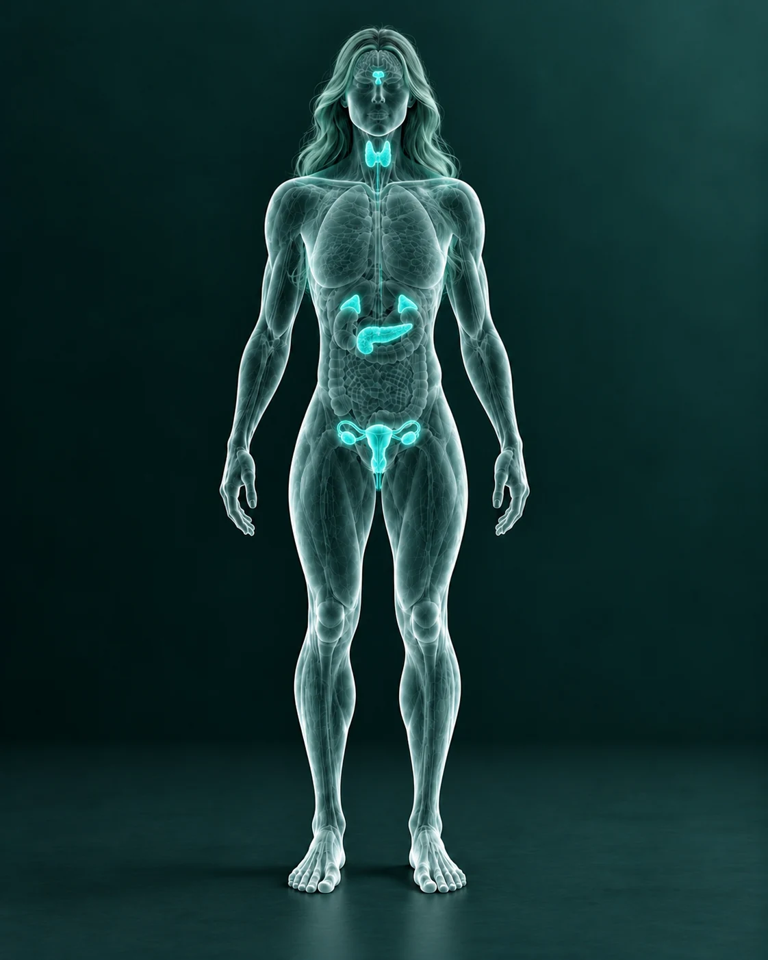 Anatomical illustration highlighting hormones