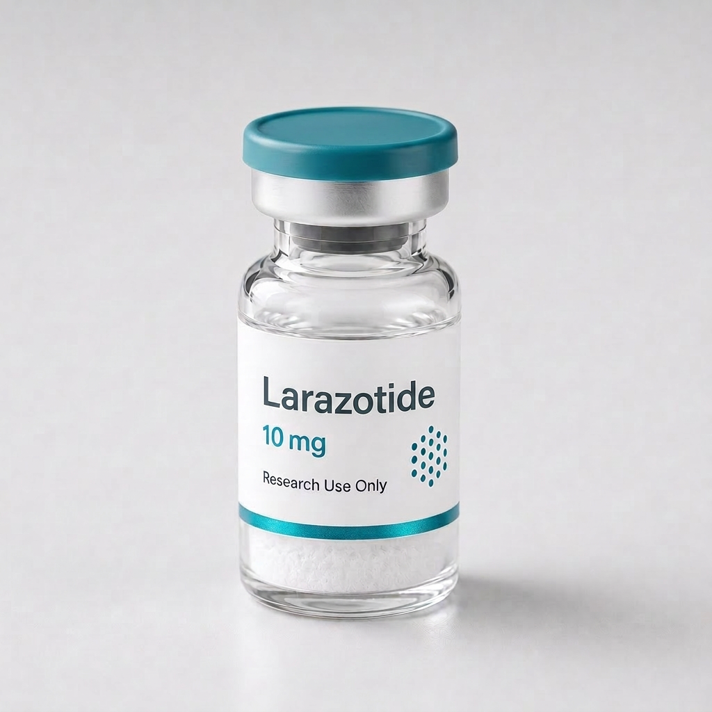 Larazotide vial, mock product photograph