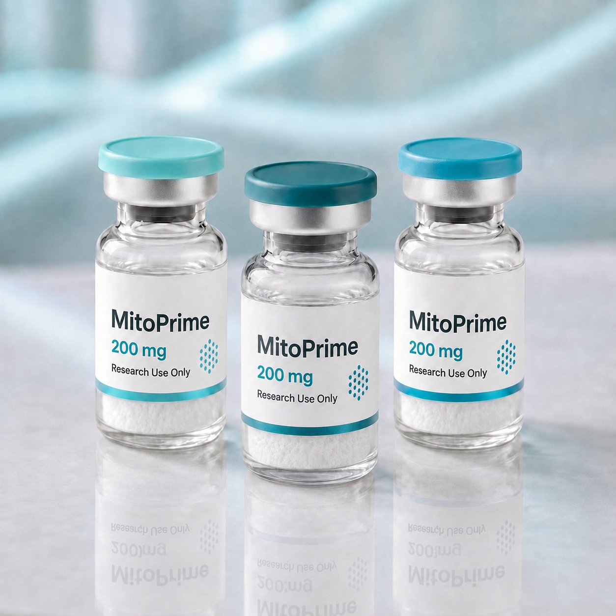 MitoPrime blend (NAD+ / MOTS-c / 5-Amino-1MQ), mock product photograph