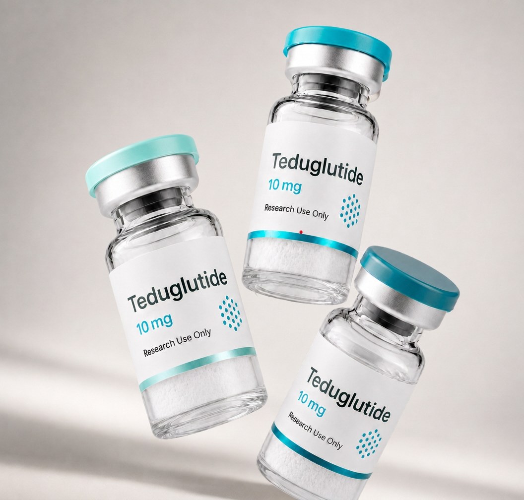 Teduglutide (Gattex) vial, mock product photograph, view 3