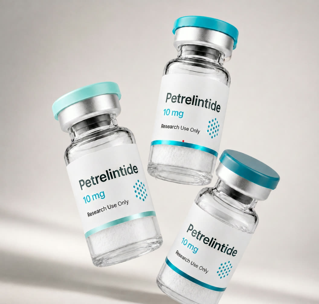 Petrelintide vial, mock product photograph, view 3