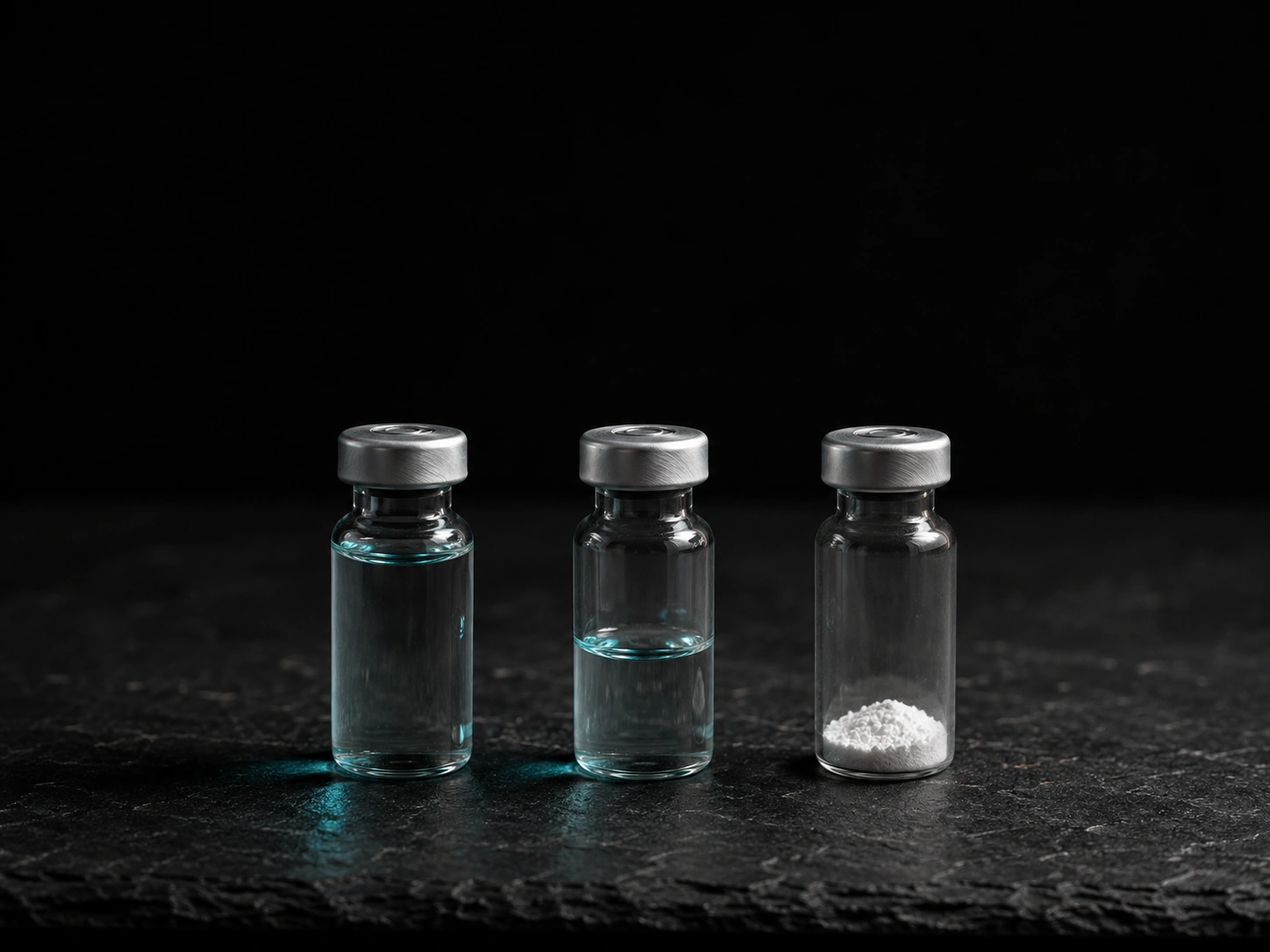 Peptide vials on a dark background