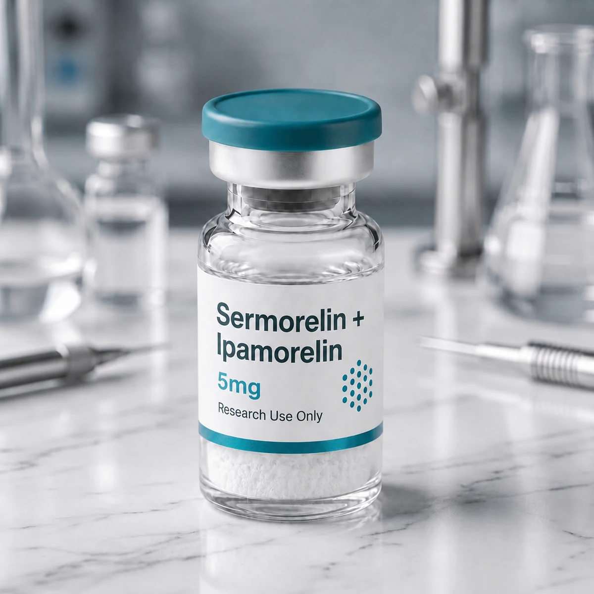 Sermorelin + Ipamorelin blend vial, mock product photograph