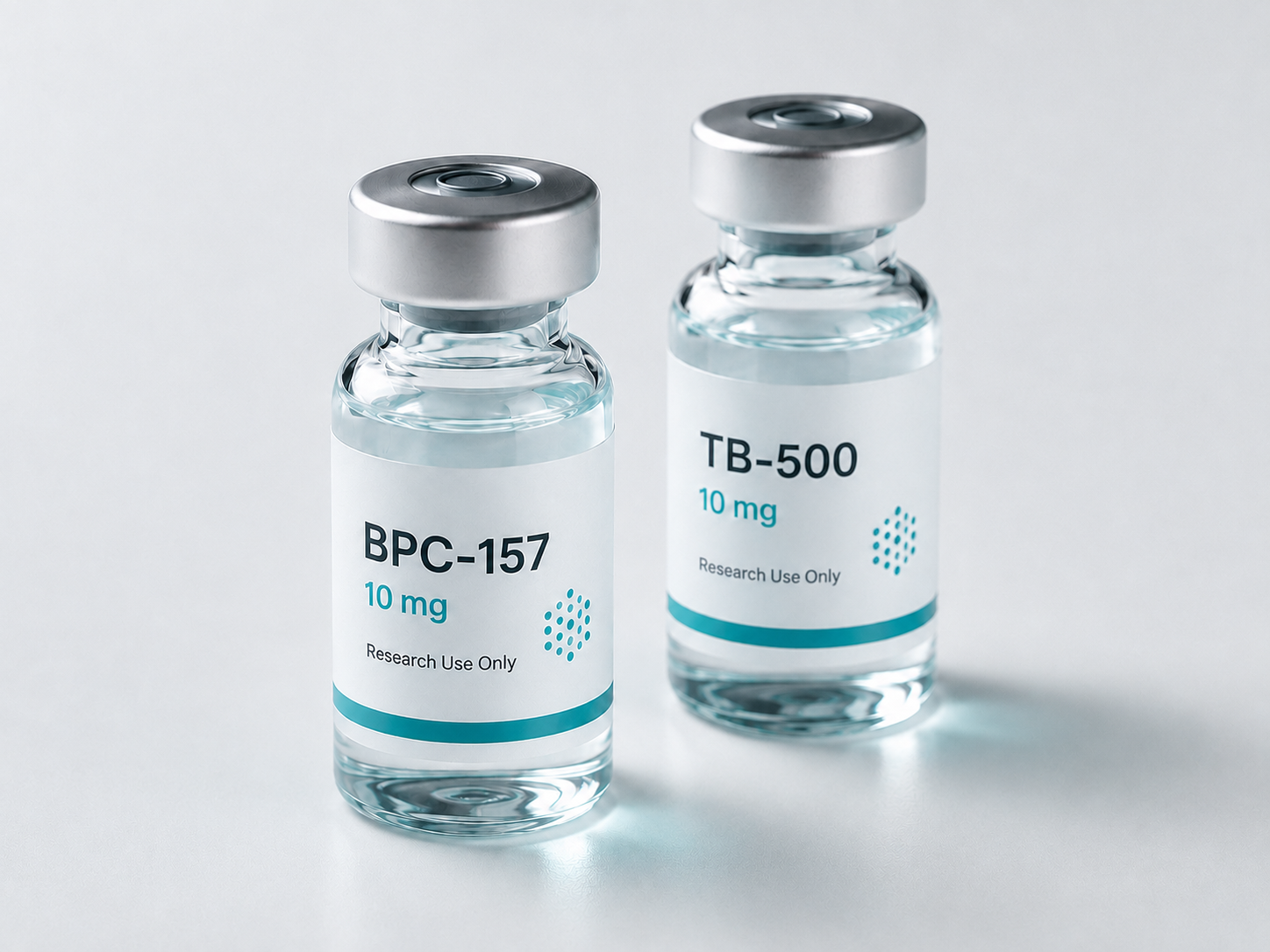 BPC-157 and TB-500 vials side by side on a white surface