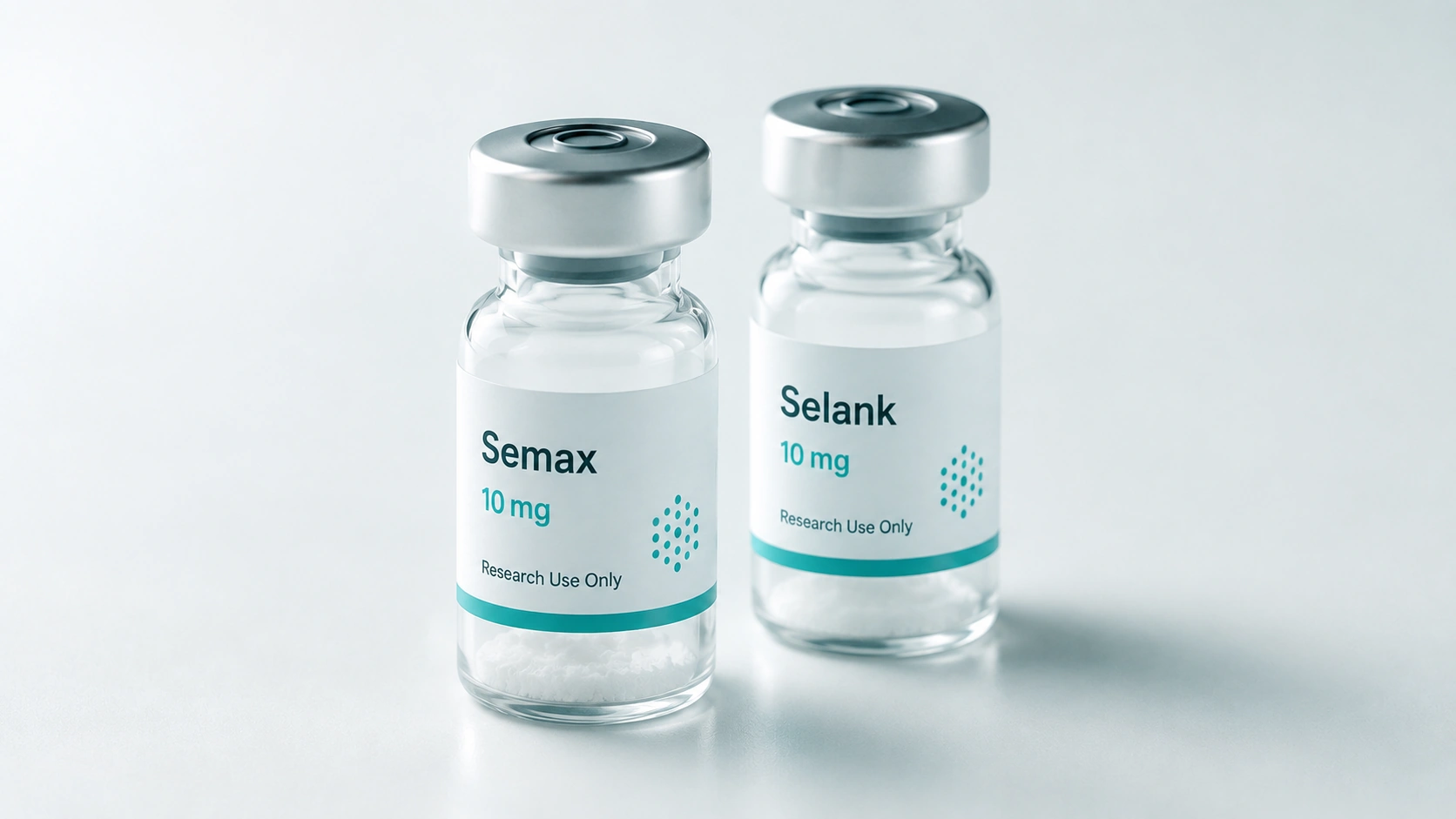 Semax and Selank vials side by side on a white surface