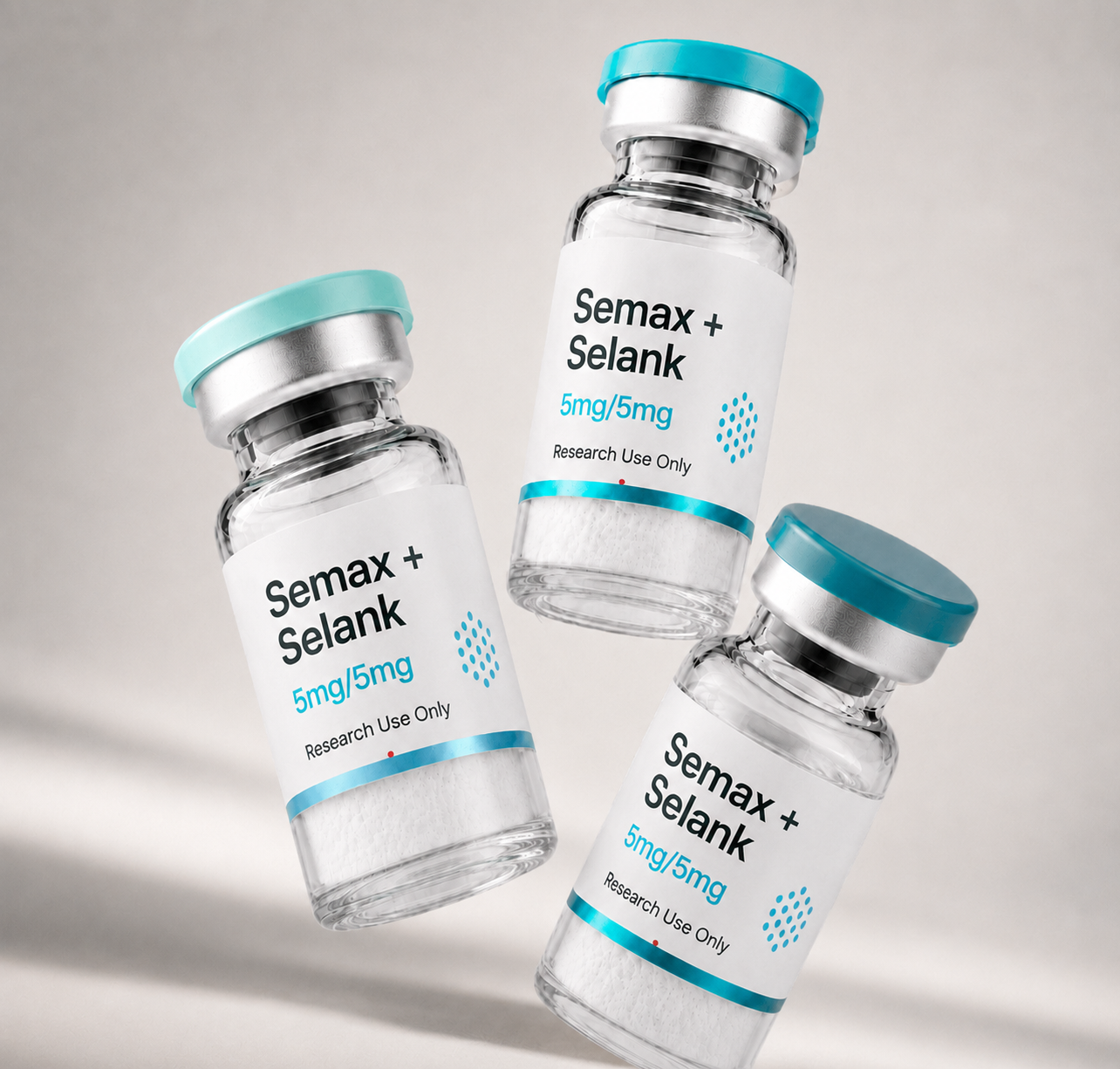 Semax + Selank blend vial, mock product photograph, view 3