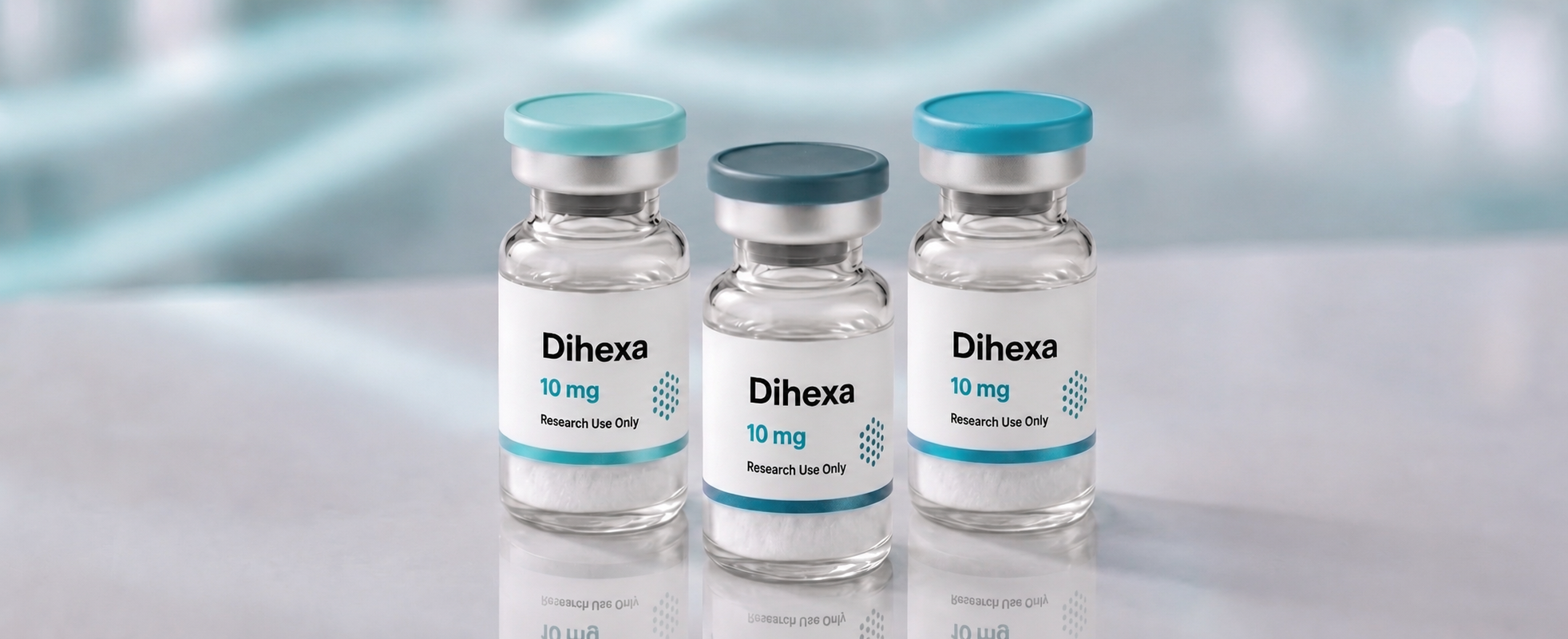 A row of Dihexa research vials, mock product photograph