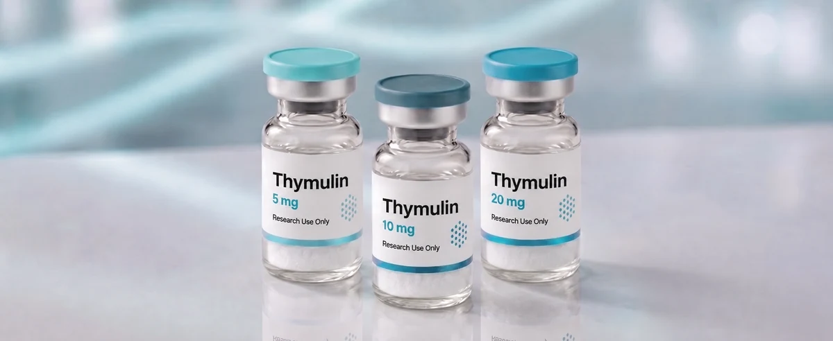 A row of Thymulin research vials, mock product photograph