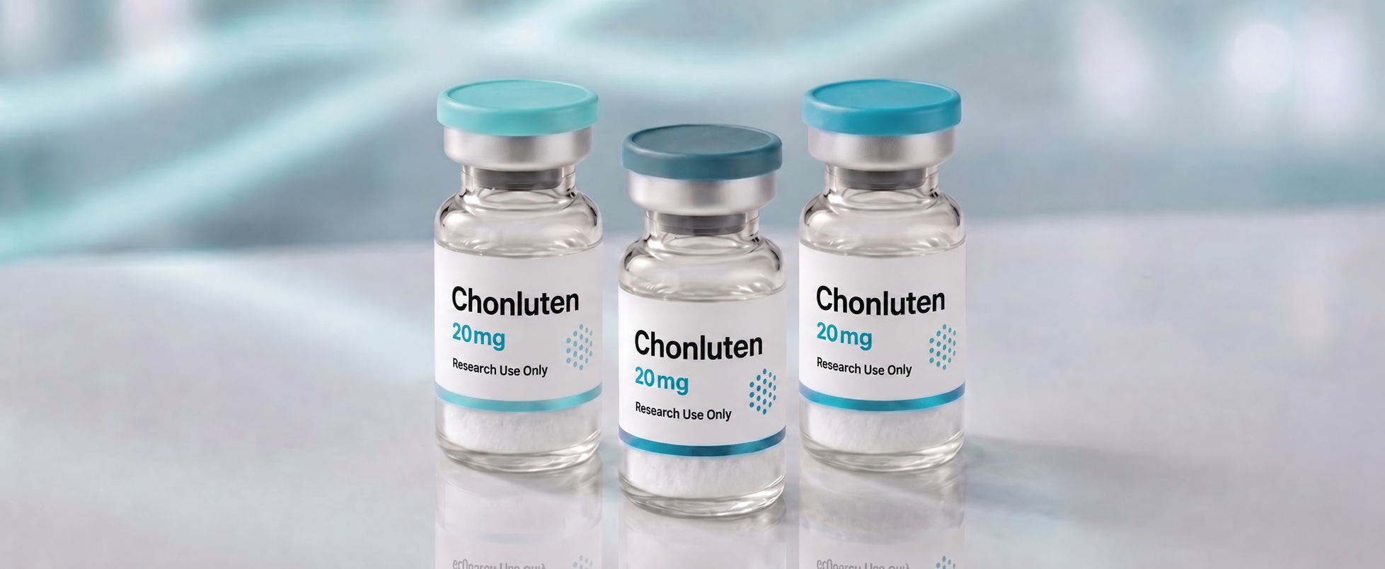A row of Chonluten research vials, mock product photograph