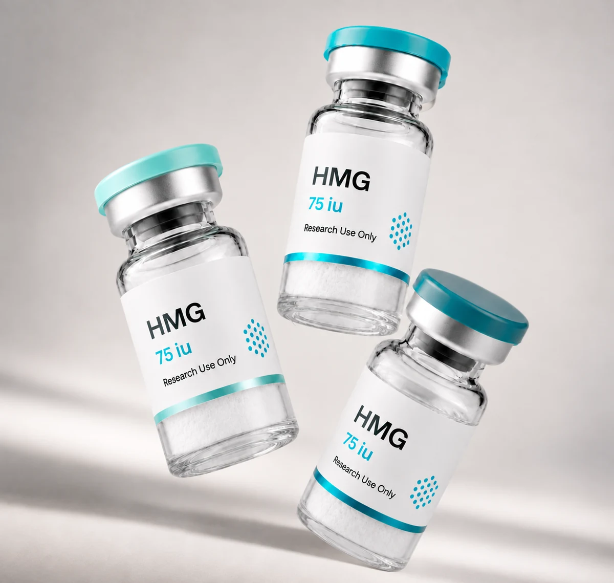 HMG (Menotropin) vial, mock product photograph, view 3