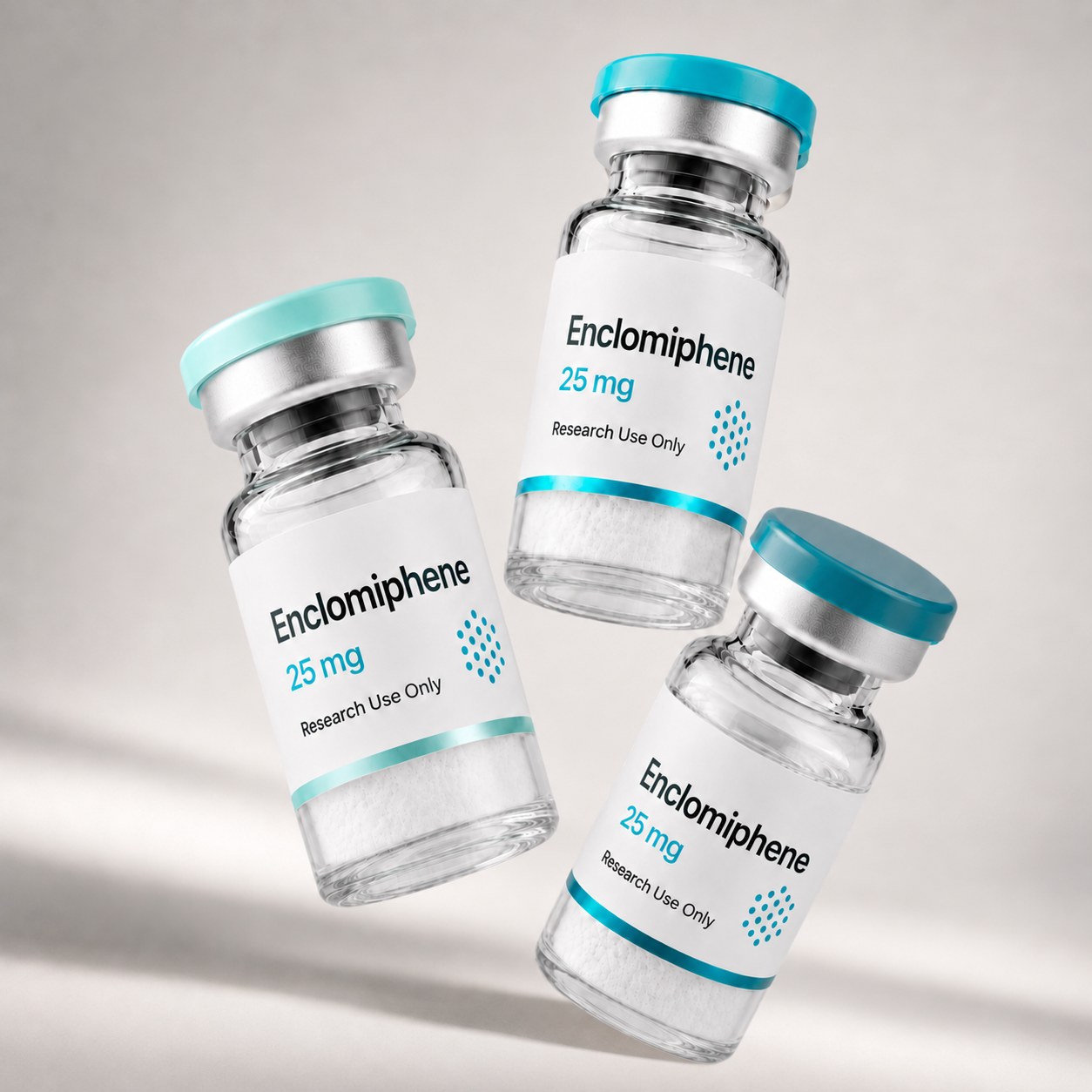 Enclomiphene vial, mock product photograph, view 3