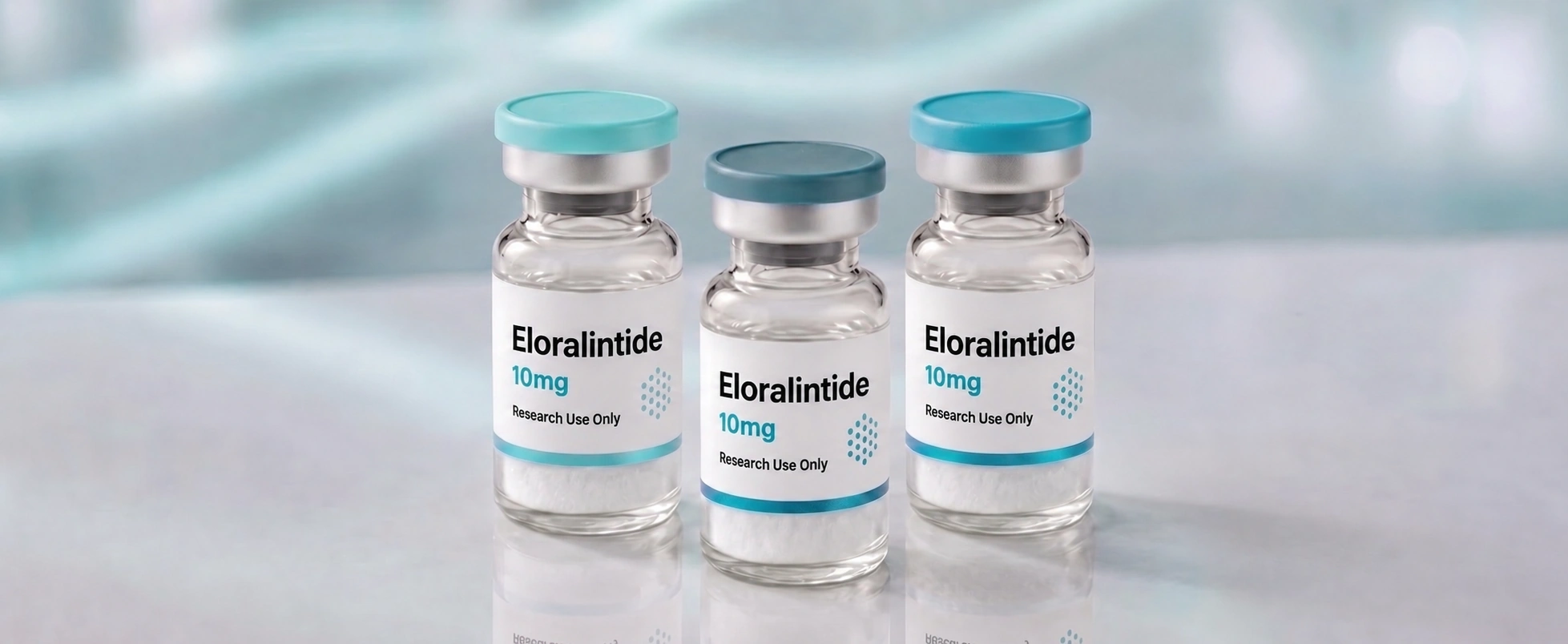A row of Eloralintide research vials, mock product photograph