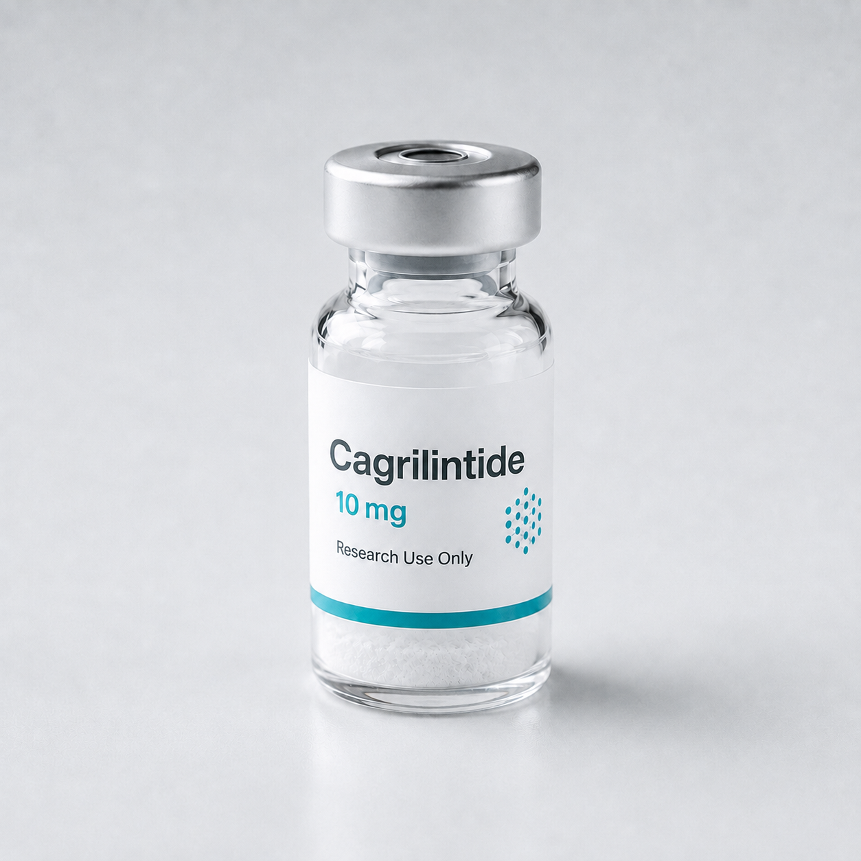 Research vial labeled Cagrilintide containing white lyophilized powder