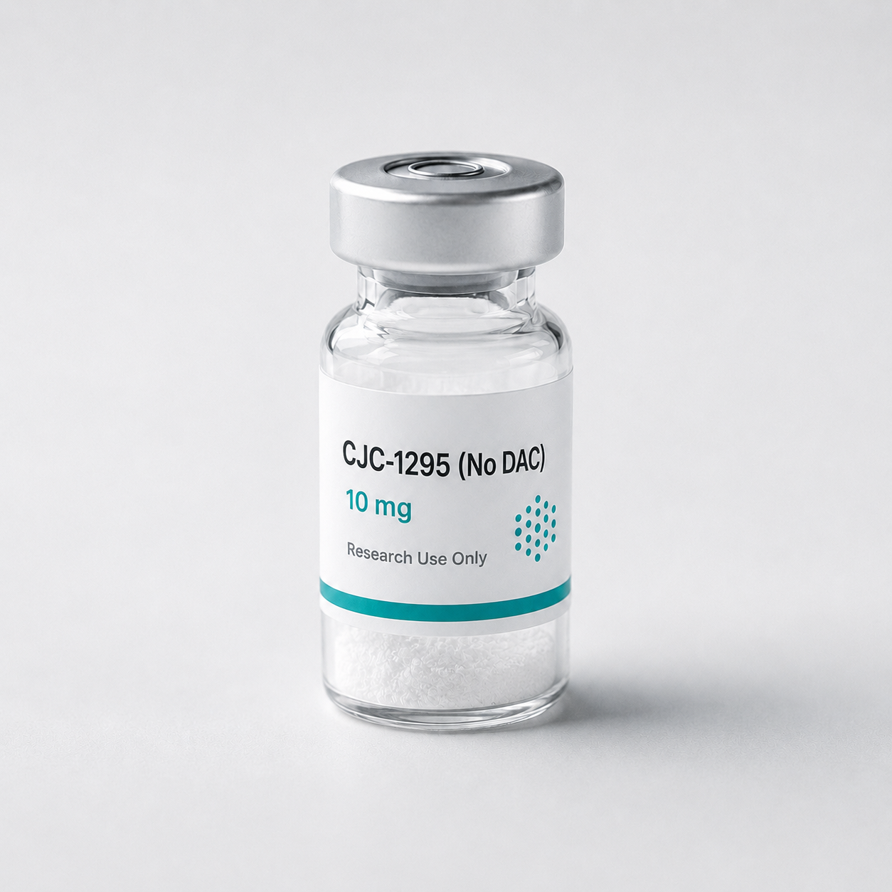 Research vial labeled CJC-1295 without DAC containing white lyophilized powder
