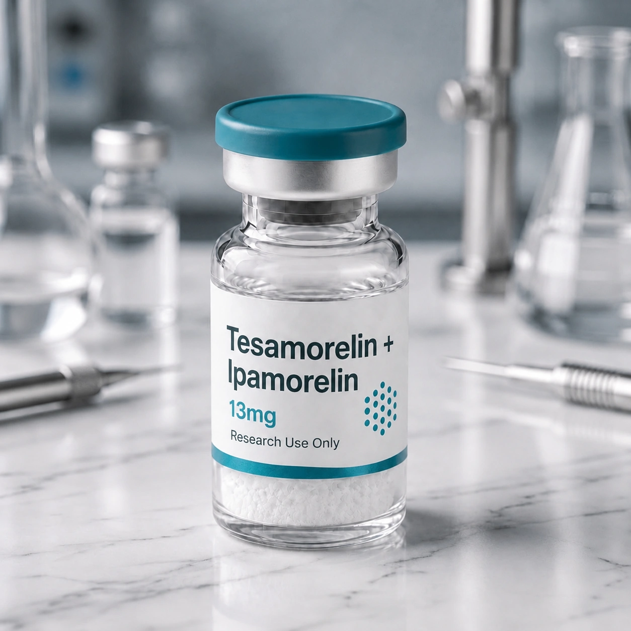 Tesamorelin + Ipamorelin blend vial, mock product photograph
